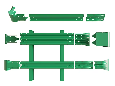 Green Metal Fence Components Including Posts Rails Brackets And Connectors For Installation 3d model
