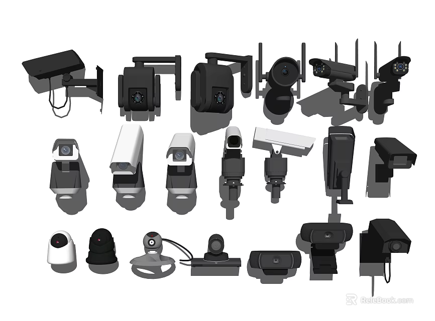 Projection Monitoring Systems With Various Surveillance Cameras And Security Devices 3d model 