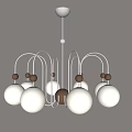 Modern Chandelier With Silver Metal Arms And Multiple White Globe Shades For Home Decor