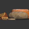 Assorted Baked Bread Items Displaying Donut Swirl Roll Lattice Pie Loaf And Sliced Bread