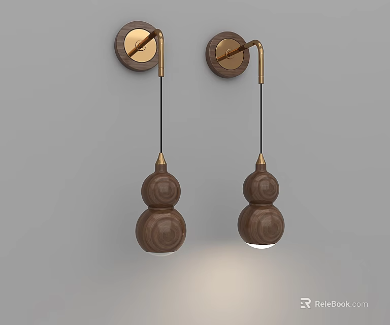 Modern Wooden and Metal Gourd Shaped Wall Lamps with Hanging Design for Interior Decoration 3d model 