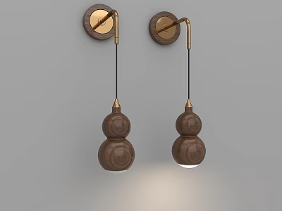 Modern Wooden and Metal Gourd Shaped Wall Lamps with Hanging Design for Interior Decoration 3d model