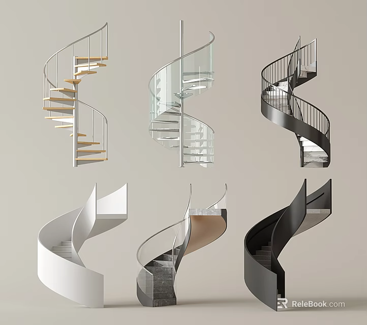 Modern Spiral Staircase Designs With Glass Metal Wood And White Black Styles 3d model 