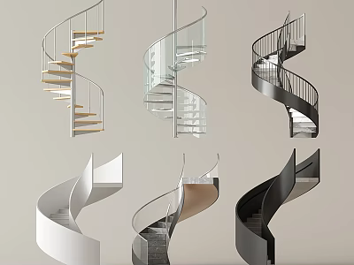 Modern Spiral Staircase Designs With Glass Metal Wood And White Black Styles 3d model