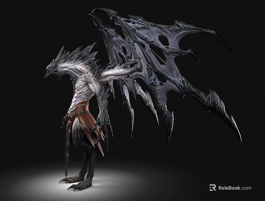 Mythical Flying Creature With Large Tattered Wings And Humanoid Torso In Dark Fantasy Design 3d model 