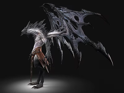 Mythical Flying Creature With Large Tattered Wings And Humanoid Torso In Dark Fantasy Design 3d model