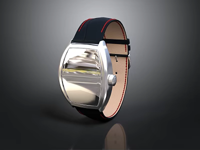 Sleek Modern Wristwatch With Black Leather Strap And Silver Dial Design 3d model
