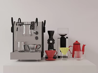 Modern Kitchen Appliances With Coffee Machine Grinder And Red Kettle On Countertop 3d model