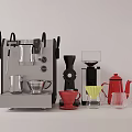 Modern Kitchen Appliances With Coffee Machine Grinder And Red Kettle On Countertop