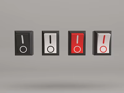 Four Black And Red Power Switches With White Symbols On Gray Background 3d model