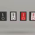 Four Black And Red Power Switches With White Symbols On Gray Background