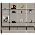 Modern Bookshelf Interior Design With Metal Shelves Framed Photos Sculptures And Drawers