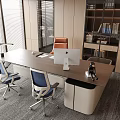 Modern Office Desk With iMac Computer Desk Lamp Ergonomic Chairs And Bookshelf