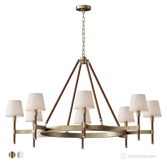 Modern Chandelier With White Lamp Shades And Circular Metal Frame For Home Decor 3d model 