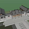 Ancient Chinese Architecture With Traditional Roof Overhanging Eaves And Stone Steps