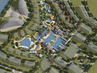 Scenic Park Landscape With Lakes Walkways Pavilions And Lush Greenery 3d model