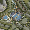 Scenic Park Landscape With Lakes Walkways Pavilions And Lush Greenery