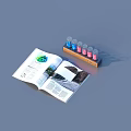 Open Magazine With Colorful Small Bottles On Wooden Rack For Home Use