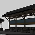 Traditional Station Exterior With Wooden Structure Tile Roof Stone Wall And Benches