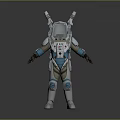 Futuristic Biological Character In White Blue Space Suit With Transparent Helmet And Armor Details