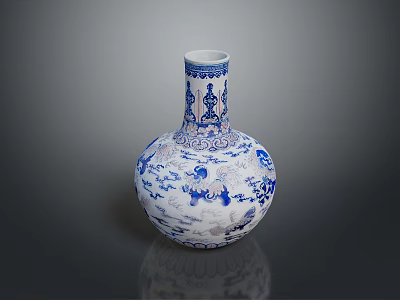 Exquisite Sculpted Blue And White Porcelain Vase With Intricate Carving Patterns 3d model