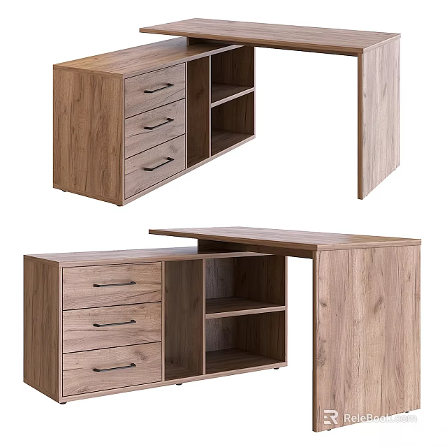 Modern Wooden Office Desk With Drawers And Open Shelves For Home Workspace 3d model 