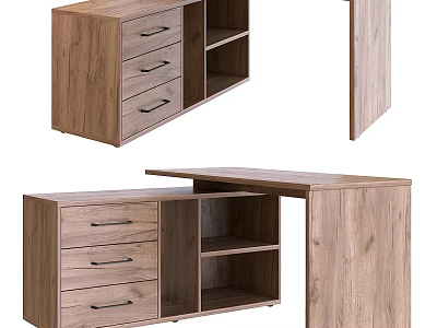 Modern Wooden Office Desk With Drawers And Open Shelves For Home Workspace 3d model