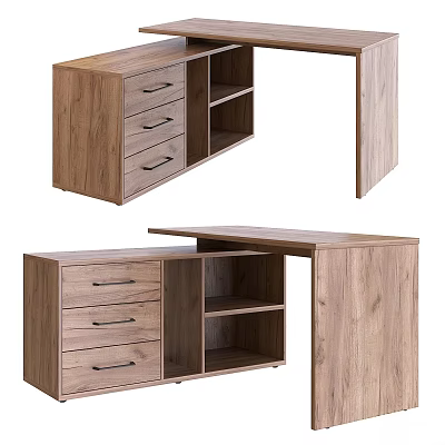 Modern Wooden Office Desk With Drawers And Open Shelves For Home Workspace 3d model