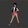Game Movie Character In Black Vest White Top And Pink Skirt With Sneakers