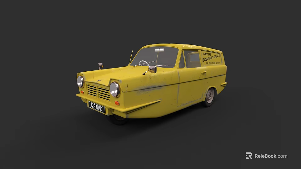 Yellow Vintage Delivery Van With Express Delivery Sign And Classic Design 3d model 