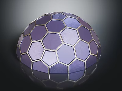 Purple Hexagonal Geometric Pattern Hemisphere With Shiny Reflective Surface Design 3d model