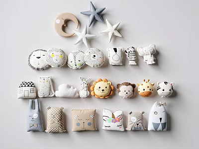 Cute Animal Shaped Decorative Cushions With Star Moon And Various Animal Designs 3d model