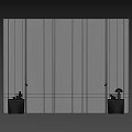 Dark Wood Grain Wall With Vertical Lines And Black Cabinets On Both Sides Holding Decorative Items