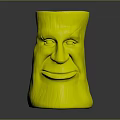 Smiling Animal Head Wooden Sculpture With Detailed Eyes And Textured Surface
