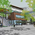 Urban Modern Commercial Street With Contemporary Architecture Greenery And Covered Circular Walkway Plaza