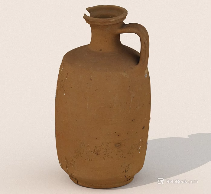 Vintage Handmade Brown Clay Jug With Textured Surface And Handle 3d model 