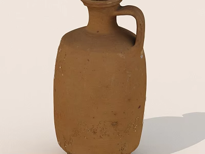 Vintage Handmade Brown Clay Jug With Textured Surface And Handle 3d model