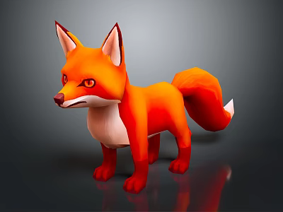 Orange Fox With Fluffy Tail Large Ears And Red Eyes Standing On Dark Background 3d model