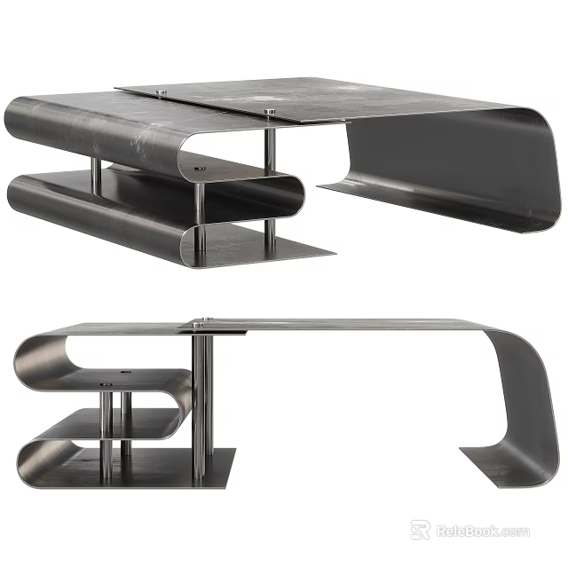 Modern Metal Side Table With Curved Lines Unique Structure And Sleek Design 3d model 
