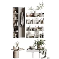 Daily Washing Products Organized Shelf Display With Bottles Jars Towels And Potted Plants