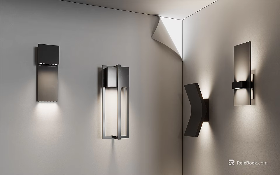 Modern Sleek Wall Lamps With Metal Frame And Glass Shade For Interior Lighting Decor 3d model 