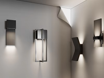 Modern Sleek Wall Lamps With Metal Frame And Glass Shade For Interior Lighting Decor 3d model