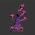 Vibrant Fantasy Plant With Pink Flowers And Twisted Purple Branches Artistic Design