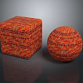 Red Brick Cube And Sphere Geometric Shapes On Gray Reflective Background Surface 3d model