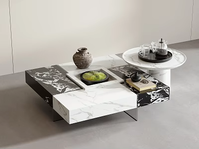 Modern Marble Coffee Table With Vase Fruit Tray Cups And Teapot On Top 3d model