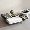 Modern Marble Coffee Table With Vase Fruit Tray Cups And Teapot On Top