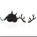 Fantasy Weapon With Spiked Black Core And Antler Shaped Green Accents