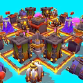 Vibrant Cartoon Village Scene With Colorful Buildings Round Domes And Paths