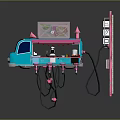 Colorful Blue Food Truck With Pink Decorations Neon Signs And Fresh Street Food