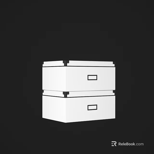 White Drawer Storage Box Decorative Set Stacked with Black Handles on Black Background 3d model 